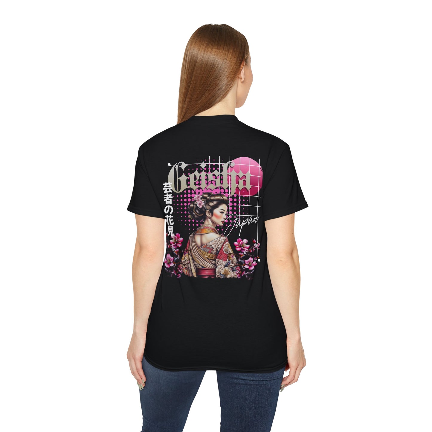 Geisha Art Unisex Tee, Japanese Culture Shirt, Floral Graphic Tee, Gift for Her, Trendy Streetwear, Unique Casual Outfit