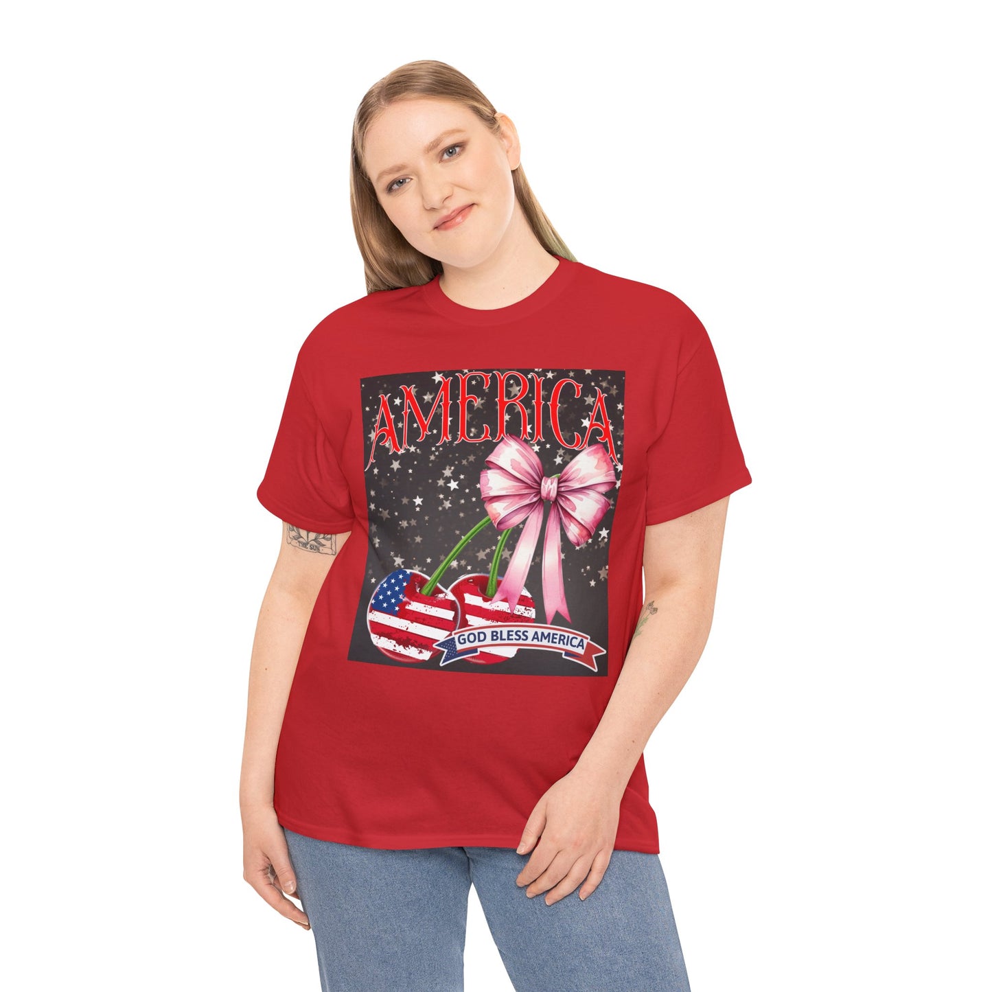 Patriotic T-Shirt - "God Bless America" Design, Unisex Heavy Cotton Tee for Celebrations
