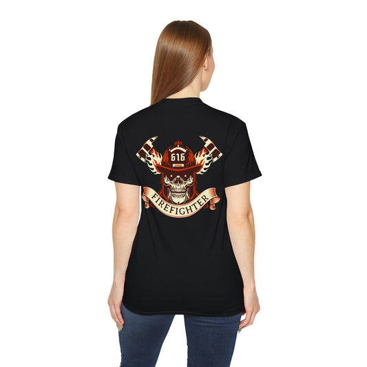 Firefighter Skull Tee, Unisex Cotton Shirt for Heroes, Gift for Firefighters, Halloween Costume, Memorial Day, Skull Design