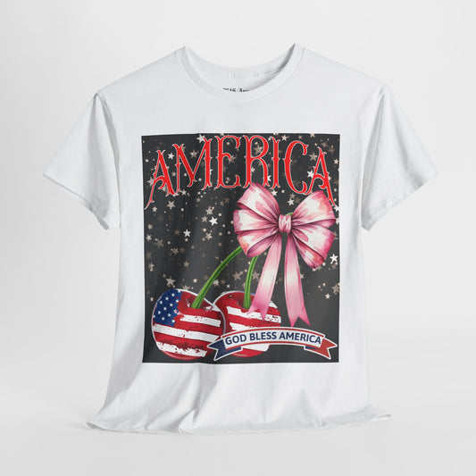 Patriotic T-Shirt - "God Bless America" Design, Unisex Heavy Cotton Tee for Celebrations