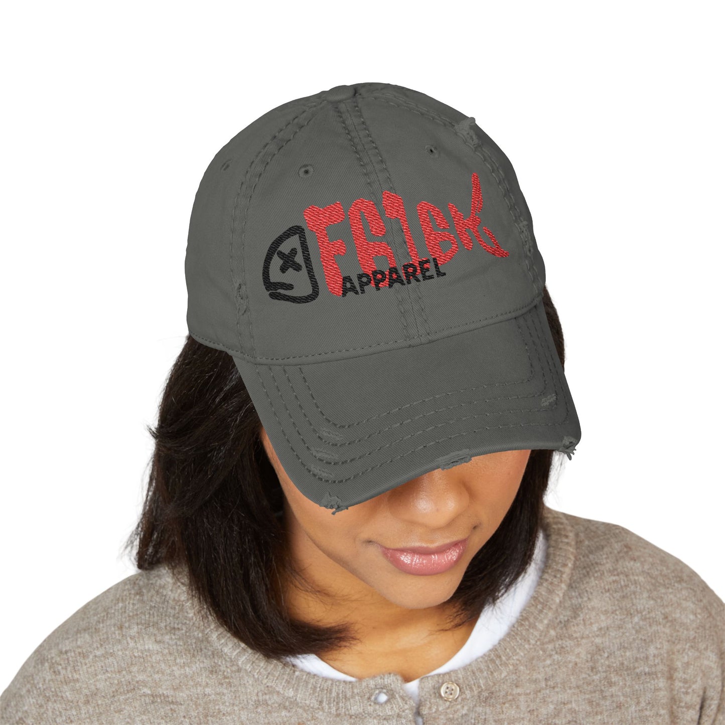 Trendy Distressed Dad Hat with Embroidery, F616 Logo - Casual Style for Everyday Wear