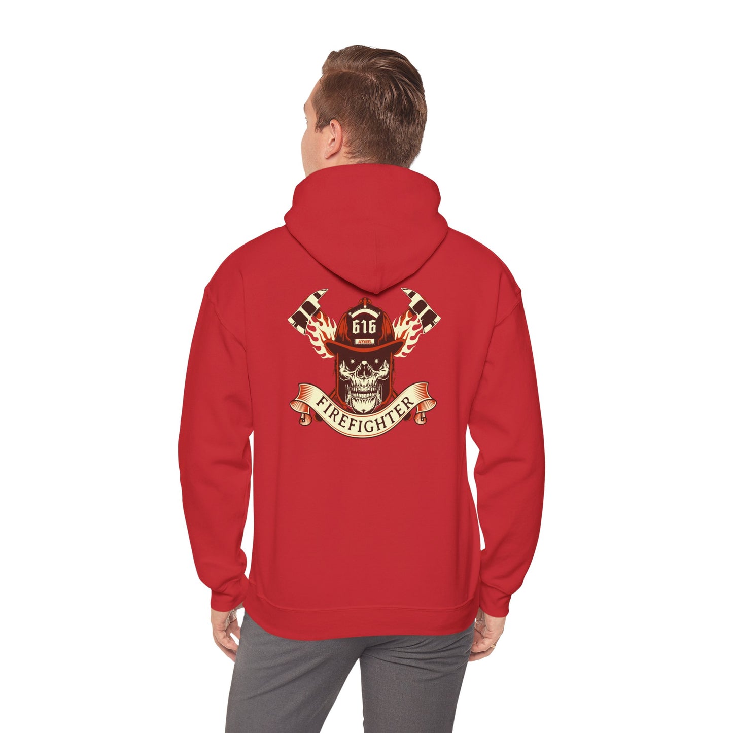 Firefighter Skull Hoodie - Unisex Heavy Blend Sweatshirt, Gift for Firefighter, Halloween Outfit, Cozy Pullover, Unique Firefighter Gear