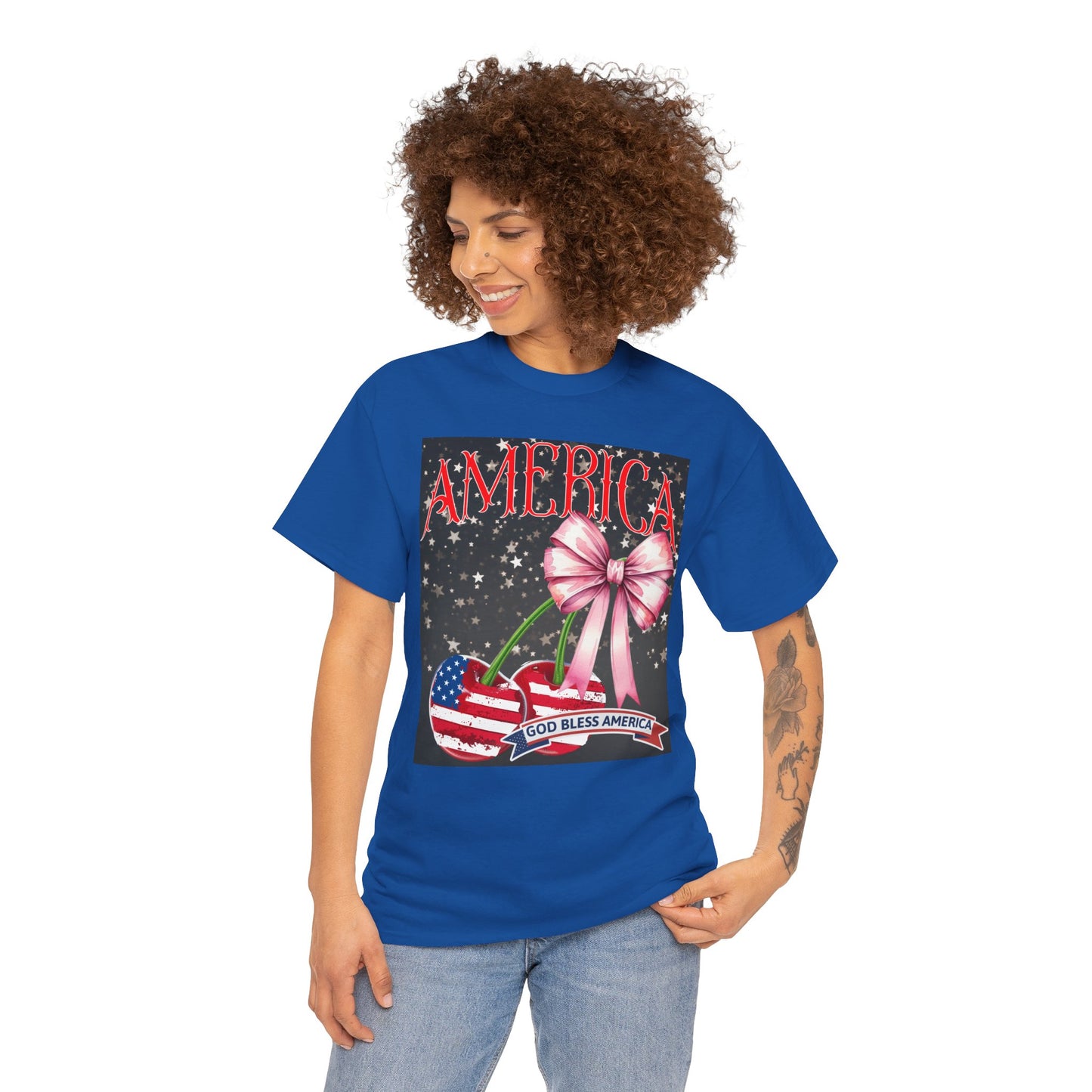 Patriotic T-Shirt - "God Bless America" Design, Unisex Heavy Cotton Tee for Celebrations