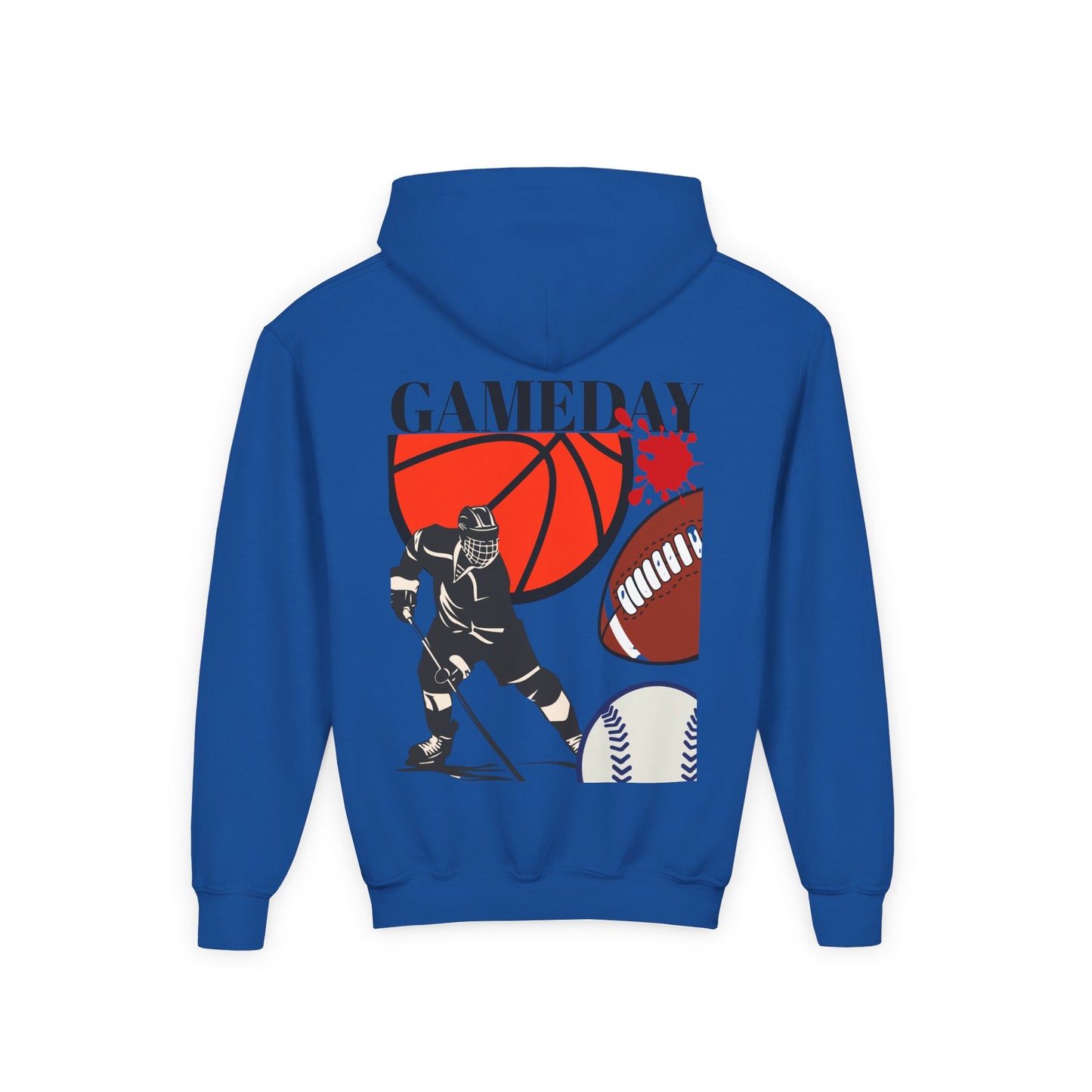 Youth Sports Hoodie - Unisex Graphic Sweatshirt with Basketball, Football, Baseball Design, Game Day