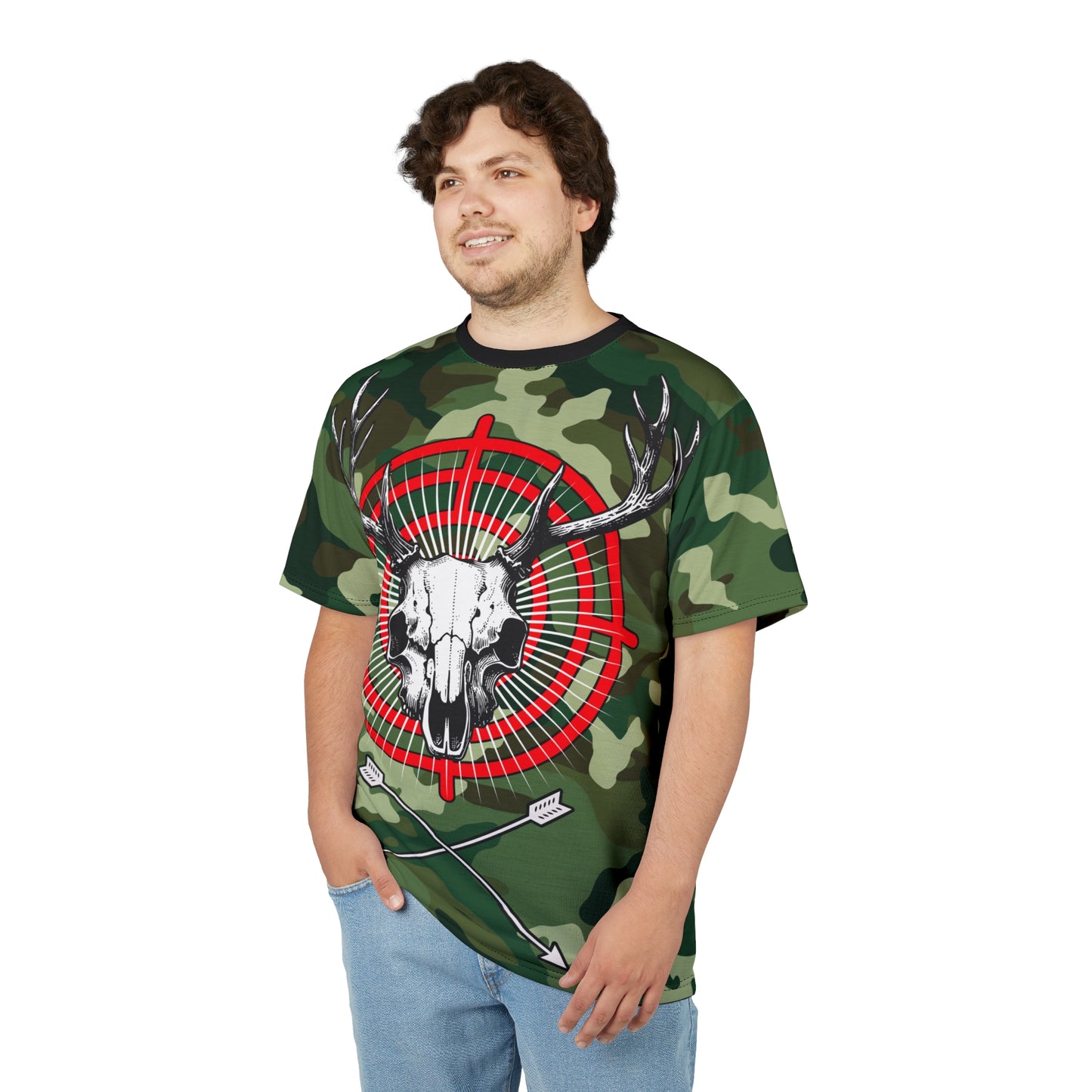 Camouflage Skull Tee, Unique Camouflage Skull Tee for Outdoor Enthusiasts, Hunting Apparel, Casual Wear, Gift for Nature Lovers, AOP T-Shirt