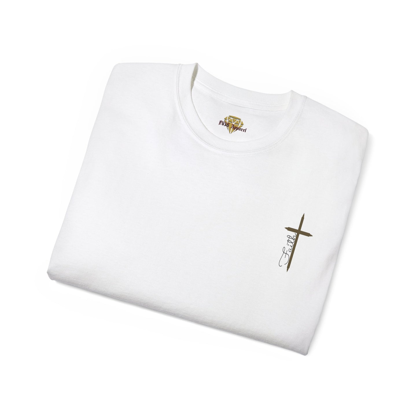 Christian Cross Faith, Unisex Heavy Cotton Tee, Ink is pressed onto garment will not peel or fade