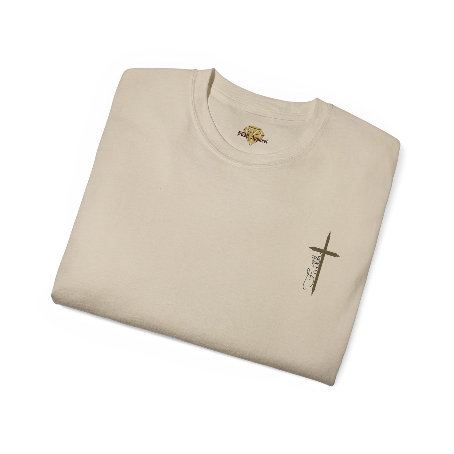 Christian Cross Faith, Unisex Heavy Cotton Tee, Ink is pressed onto garment will not peel or fade