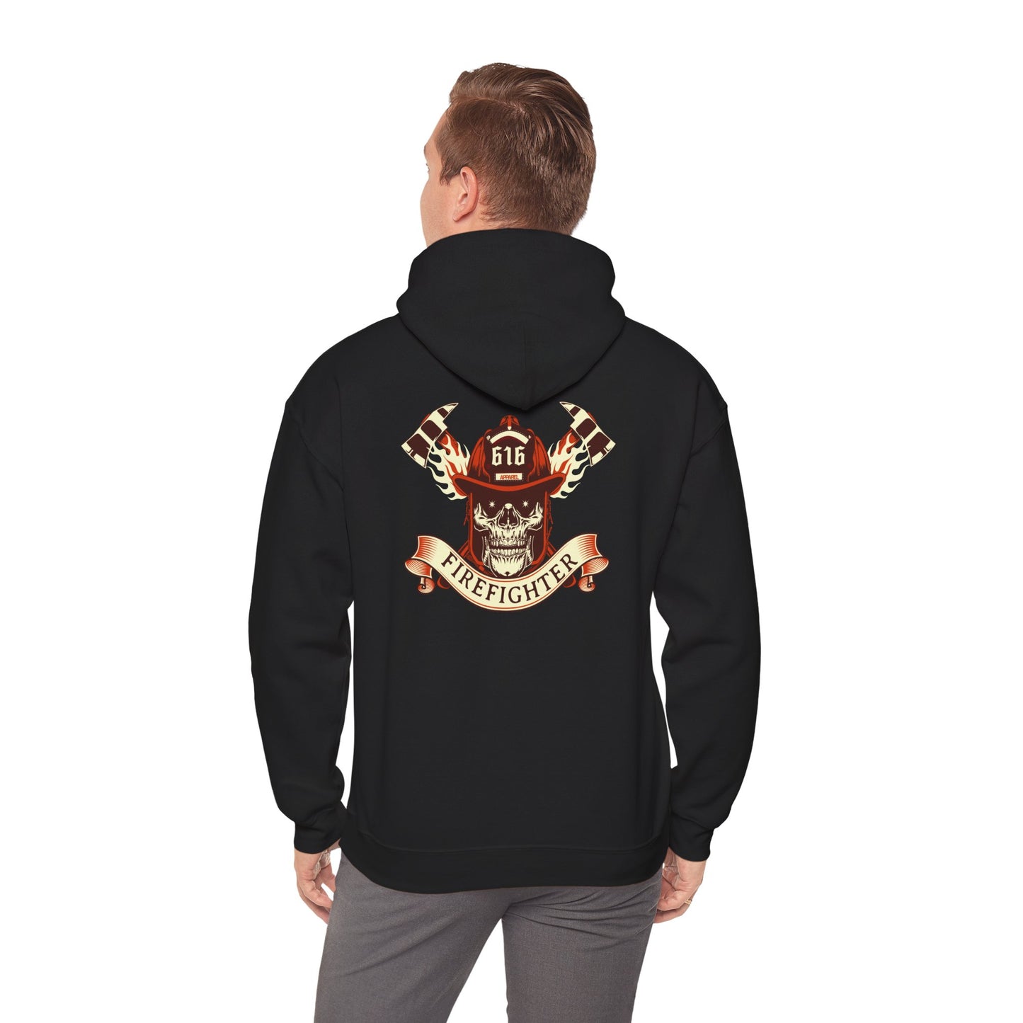 Firefighter Skull Hoodie - Unisex Heavy Blend Sweatshirt, Gift for Firefighter, Halloween Outfit, Cozy Pullover, Unique Firefighter Gear
