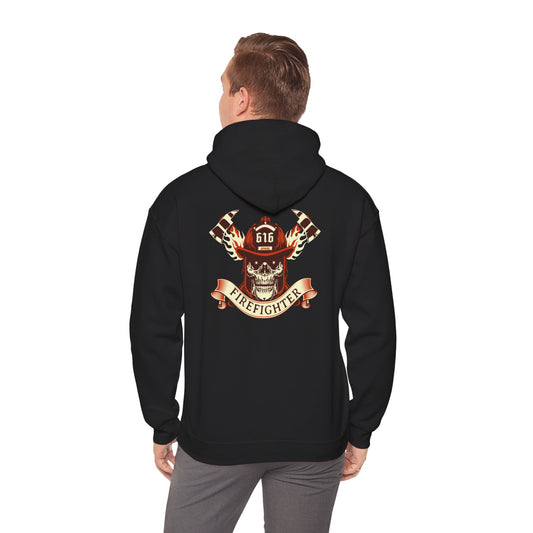 Firefighter Skull Hoodie - Unisex Heavy Blend Sweatshirt, Gift for Firefighter, Halloween Outfit, Cozy Pullover, Unique Firefighter Gear