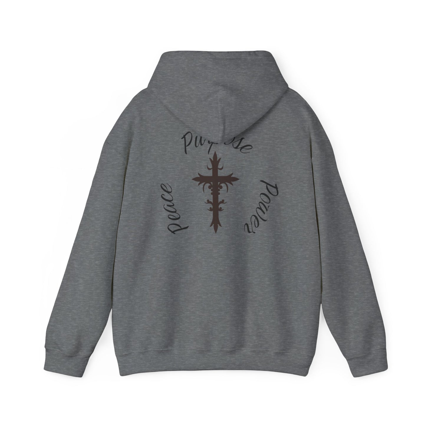 Peace, Purpose, Power Hooded Sweatshirt, Christian Cross, Heavy Cotton