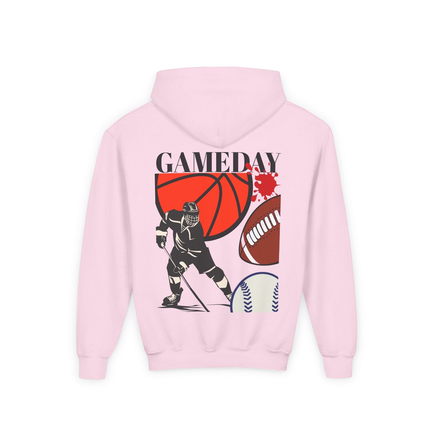 Youth Sports Hoodie - Unisex Graphic Sweatshirt with Basketball, Football, Baseball Design, Game Day