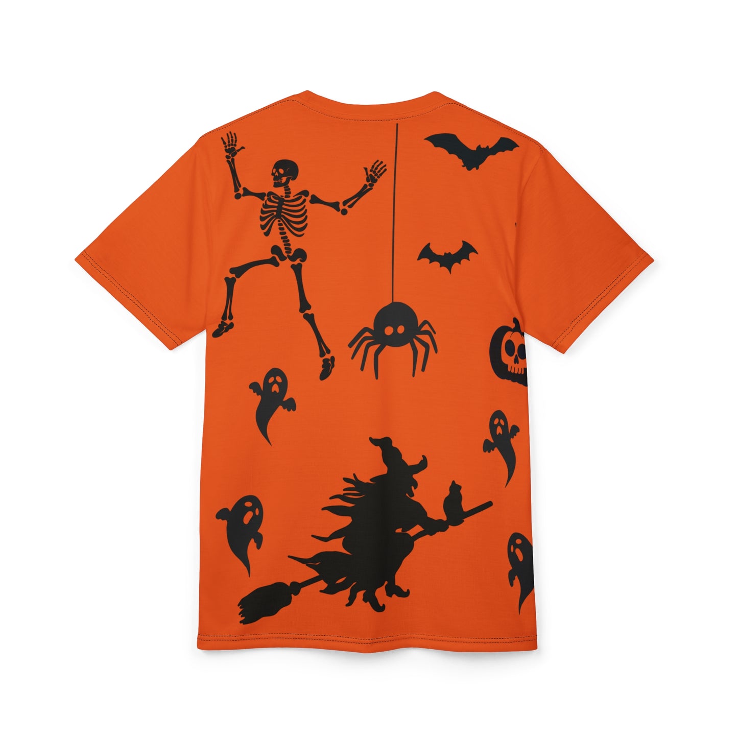 Halloween Unisex Tee, Spooky Skeletons Shirt, Witch Graphic Tee, Halloween Costume Top, Ghostly AOP T-Shirt