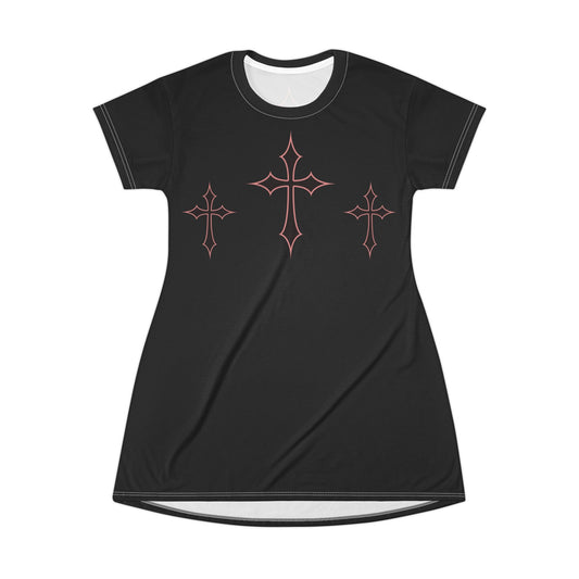Gothic Cross Graphic T-Shirt Dress, Casual Wear, Boho Fashion, Festival Outfit, Alternative Clothing, Everyday Dress