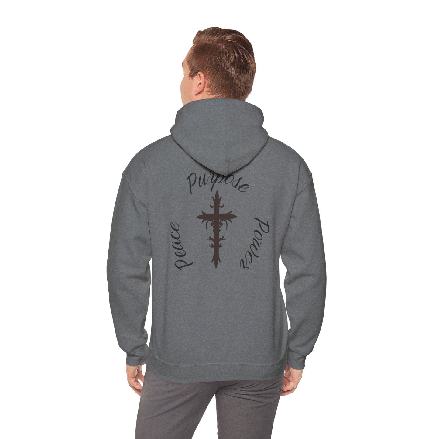Peace, Purpose, Power Hooded Sweatshirt, Christian Cross, Heavy Cotton