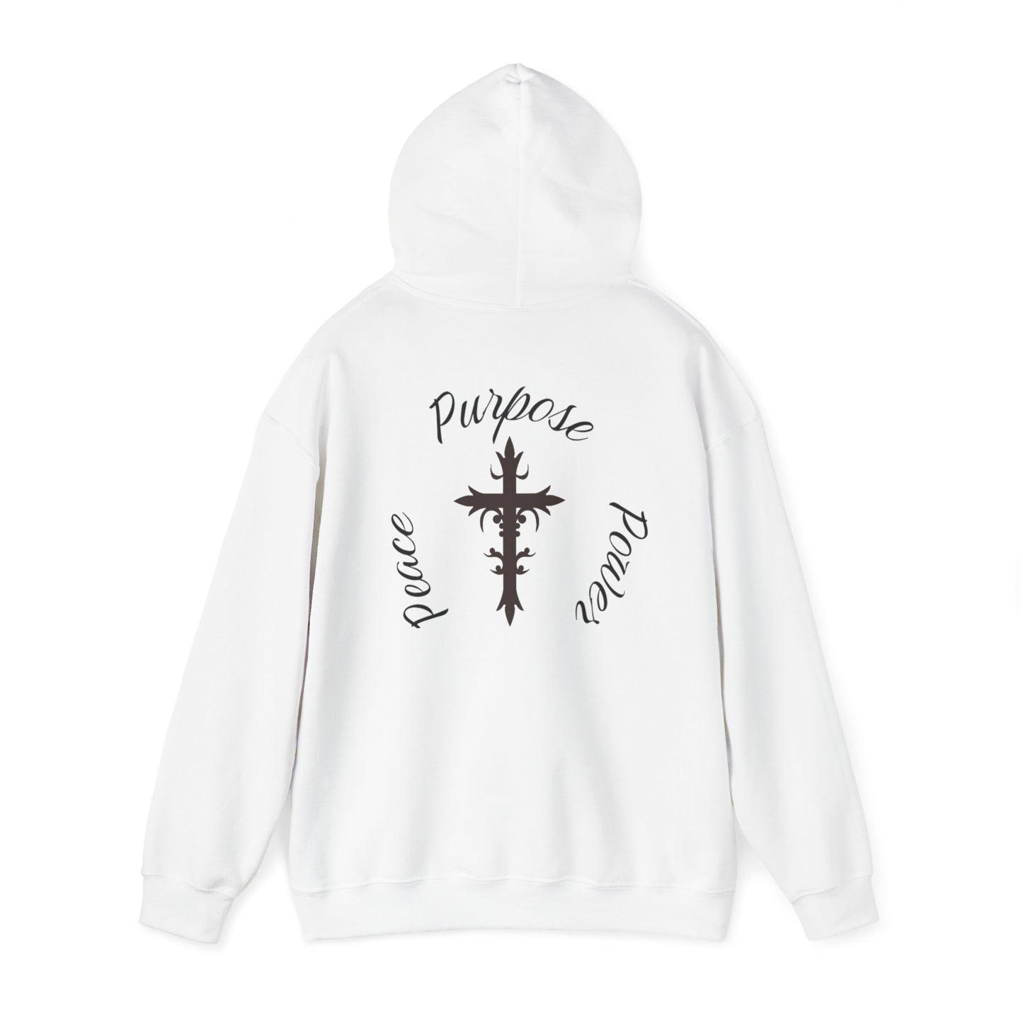 Peace, Purpose, Power Hooded Sweatshirt, Christian Cross, Heavy Cotton