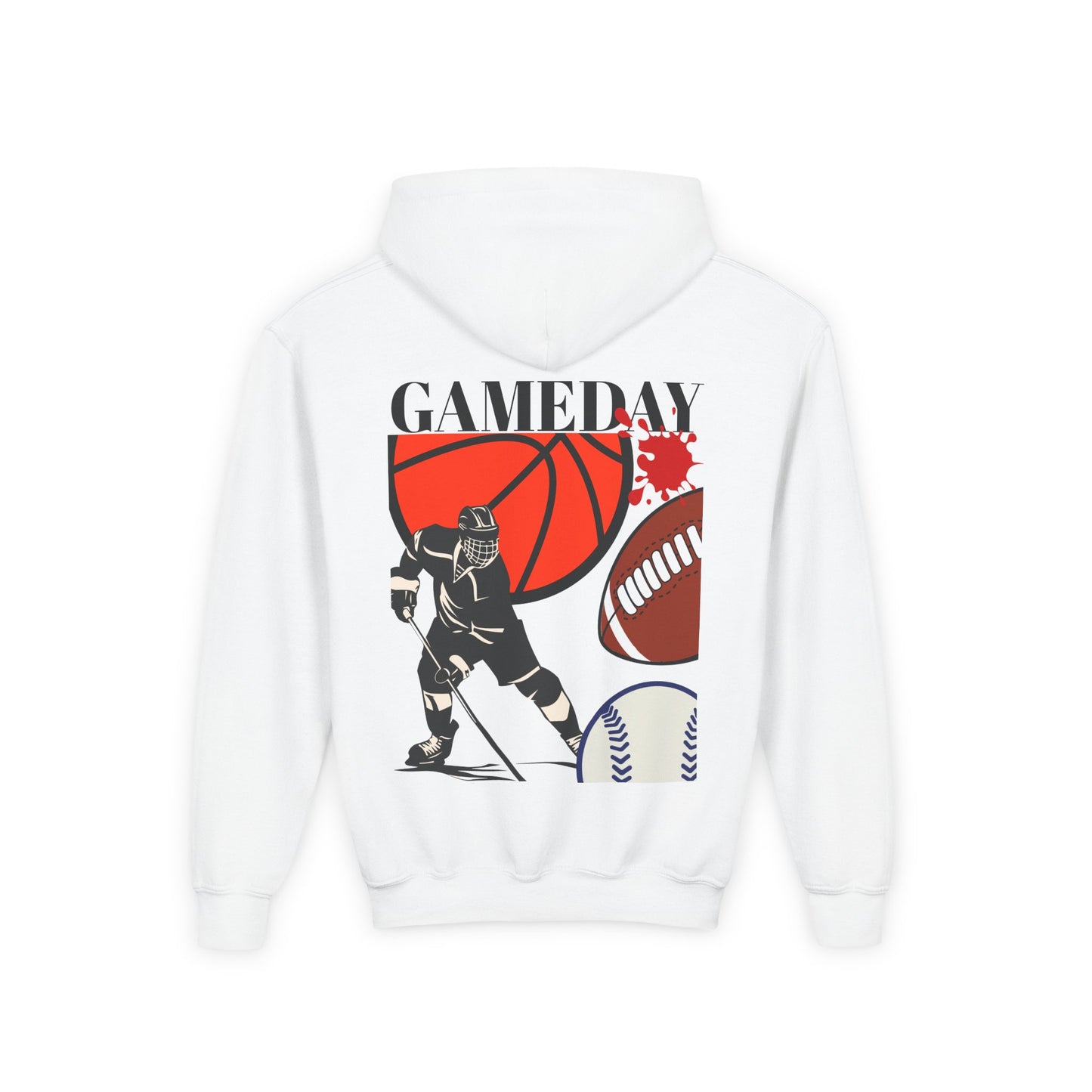 Youth Sports Hoodie - Unisex Graphic Sweatshirt with Basketball, Football, Baseball Design, Game Day