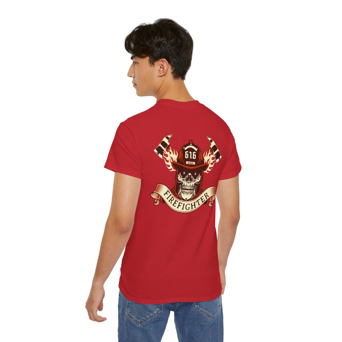 Firefighter Skull Tee, Unisex Cotton Shirt for Heroes, Gift for Firefighters, Halloween Costume, Memorial Day, Skull Design