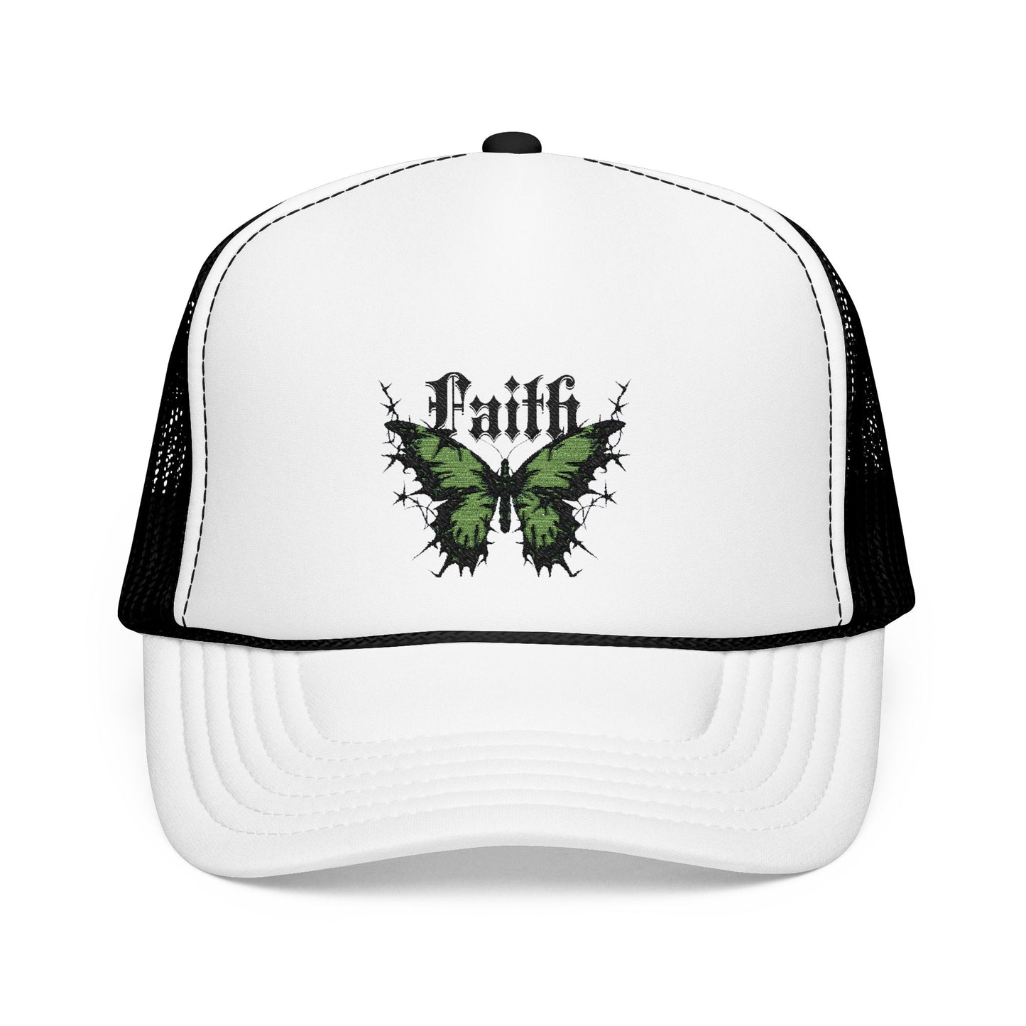 Faith Butterfly Foam Trucker Hat - Stylish & Inspirational Cap, Embroidered Foam Trucker Hat