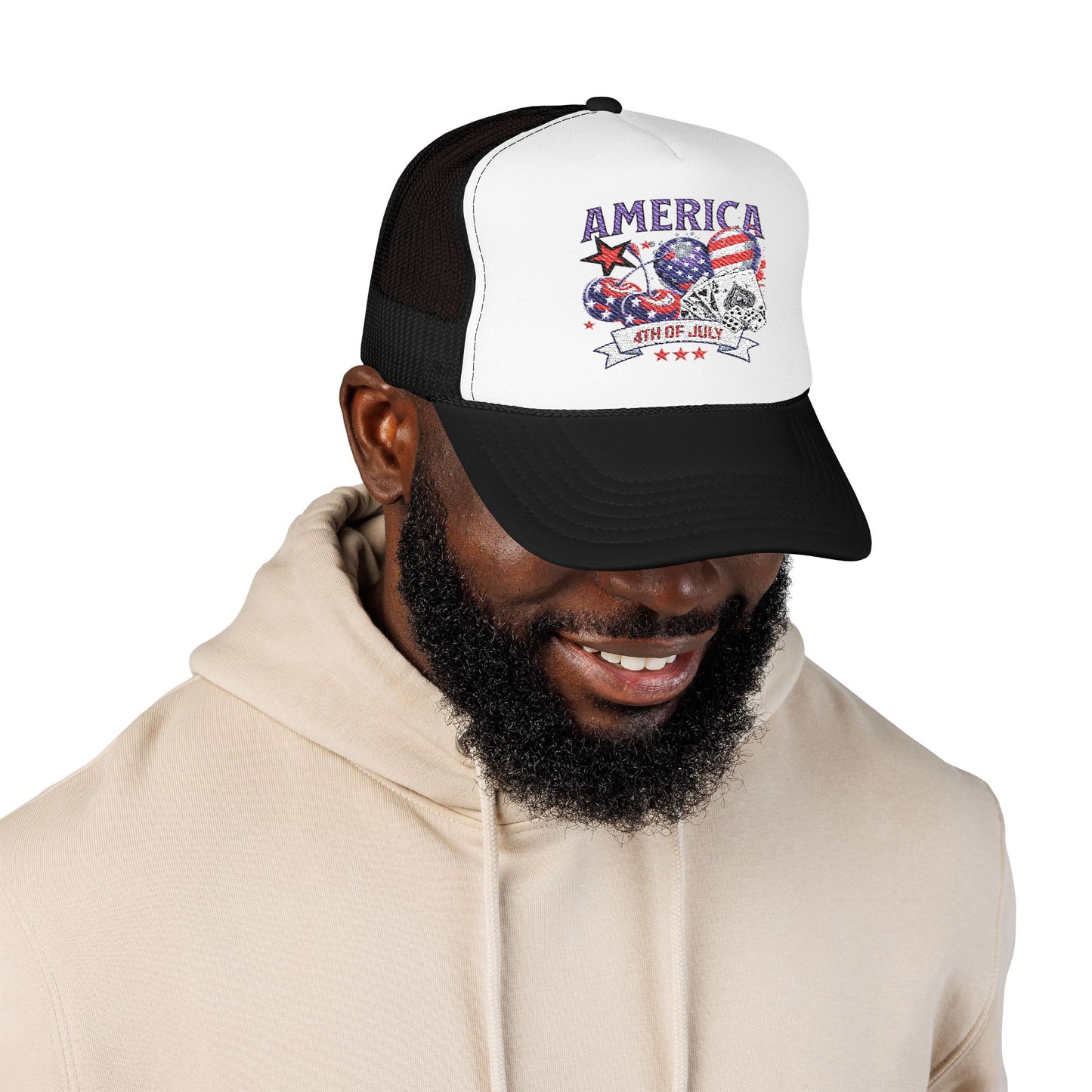 Trucker Hat - Patriotic Red American Fourth of July Embroidered Cap