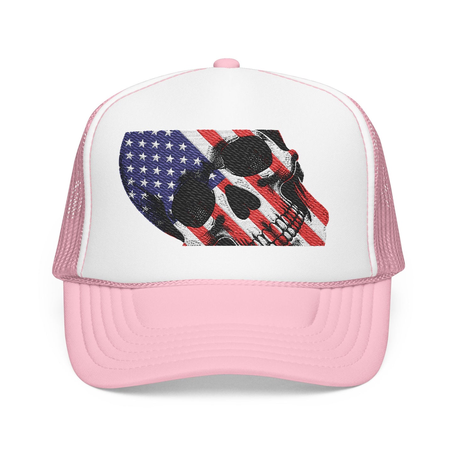 Trendy Foam Trucker Hat with American Flag Skull Design, Adjustable Cap for Summer, Outdoor Events, Casual Wear, Independence Day,