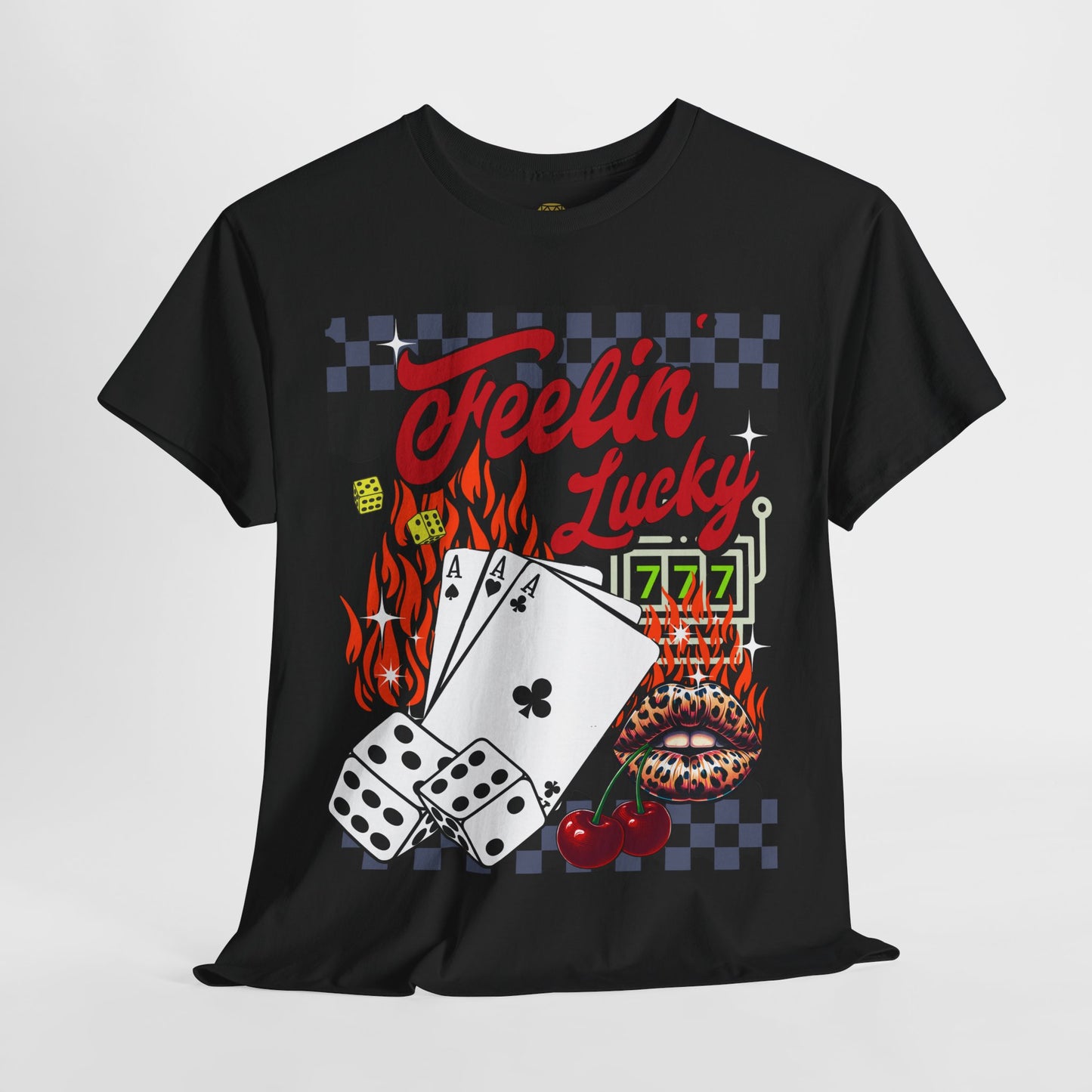 Feelin' Lucky Graphic Tee, Unisex Heavy Cotton Tee - Fun Graphic T-Shirt for Gamblers and Party Lovers