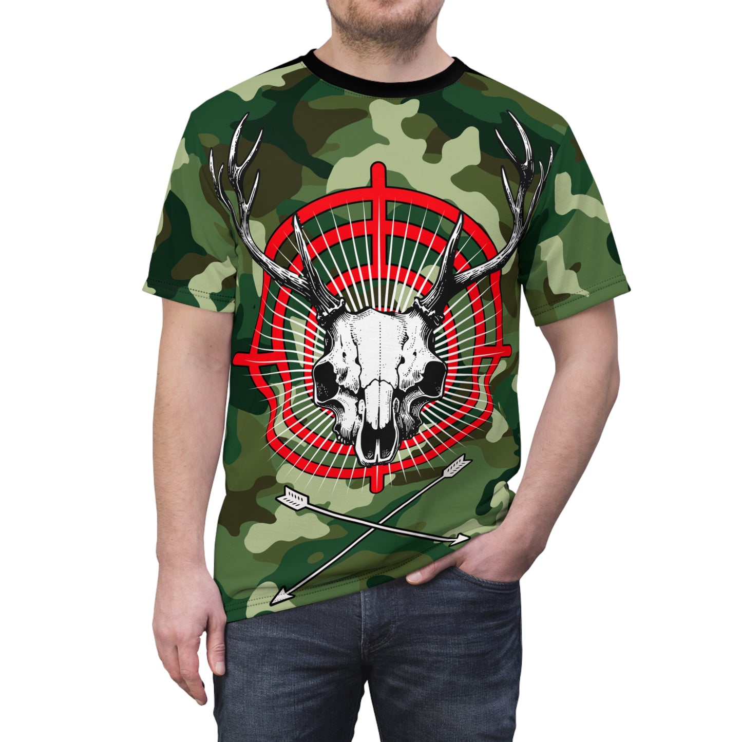 Camouflage Skull Tee, Unique Camouflage Skull Tee for Outdoor Enthusiasts, Hunting Apparel, Casual Wear, Gift for Nature Lovers, AOP T-Shirt