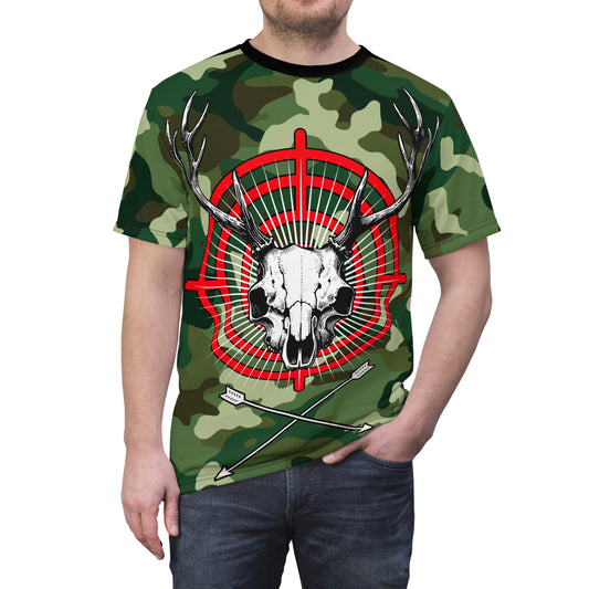 Camouflage Skull Tee, Unique Camouflage Skull Tee for Outdoor Enthusiasts, Hunting Apparel, Casual Wear, Gift for Nature Lovers, AOP T-Shirt
