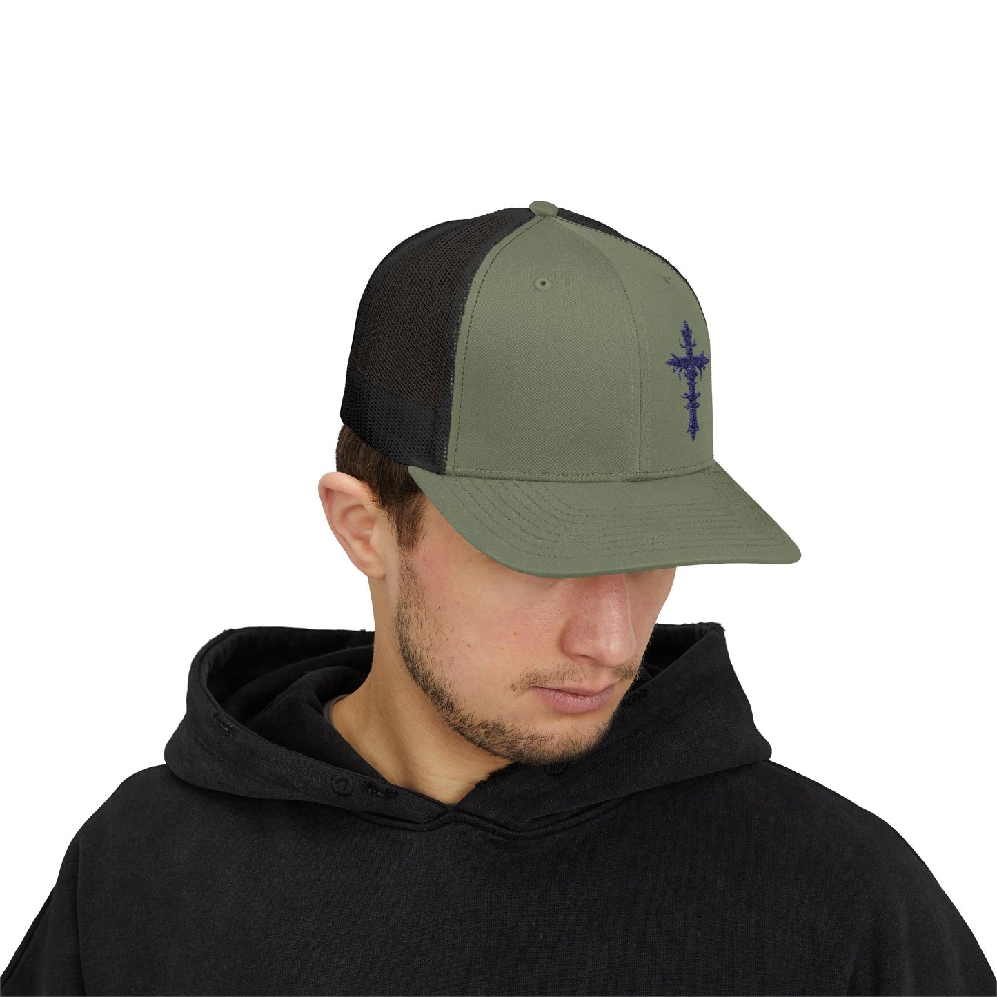Embroidered Cross Snapback Trucker Cap - Stylish Faith-Inspired Hat