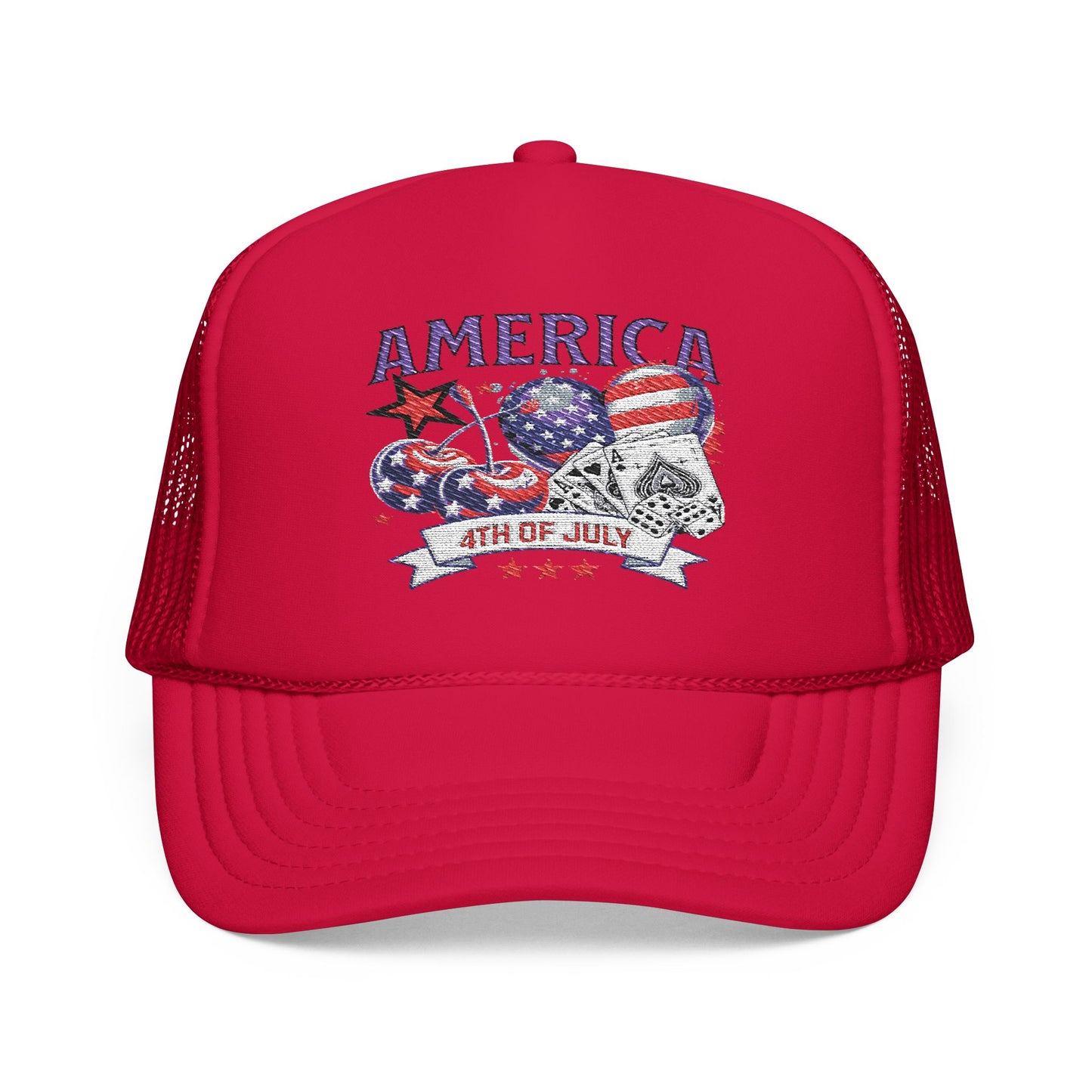 Trucker Hat - Patriotic Red American Fourth of July Embroidered Cap