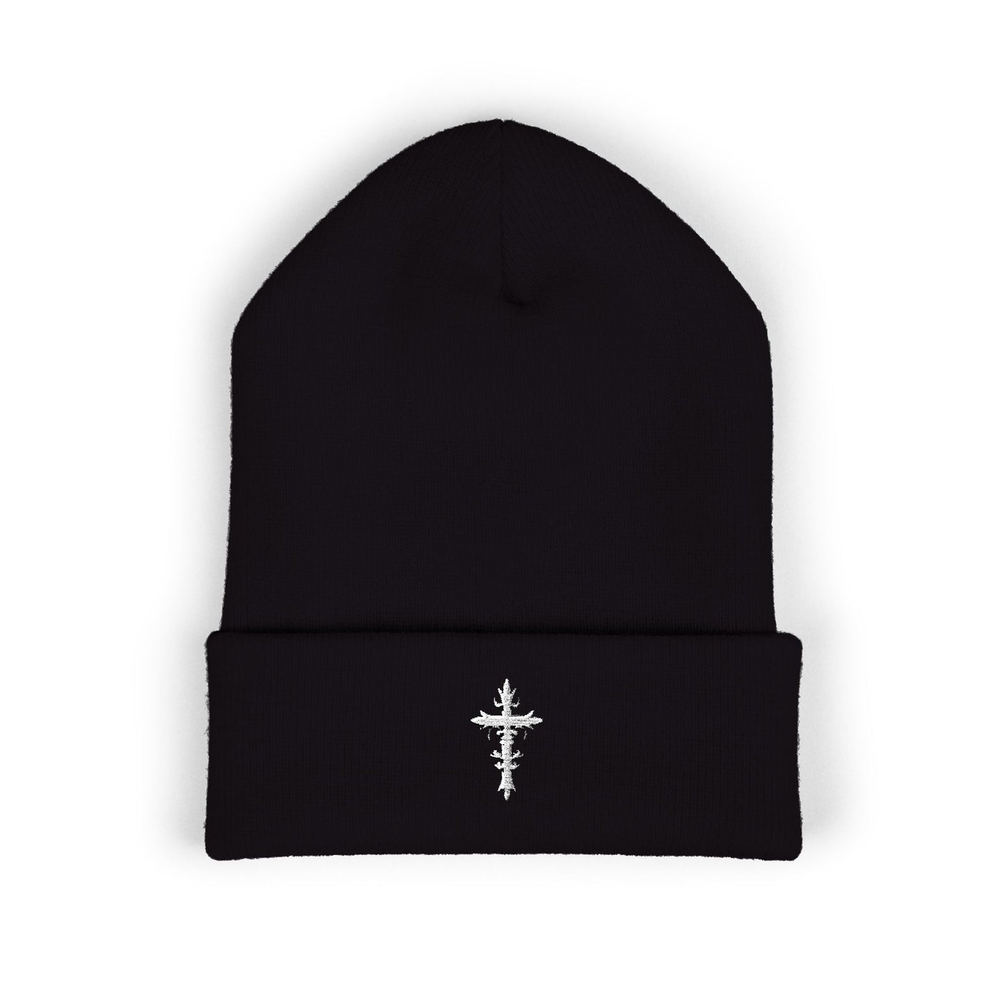 Religious Cross, Stylish Embroidered Classic Cuffed Beanie, Black, Red, Dark Grey