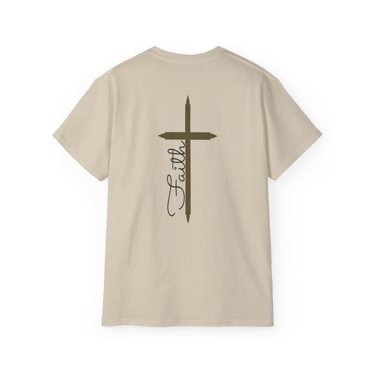 Christian Cross Faith, Unisex Heavy Cotton Tee, Ink is pressed onto garment will not peel or fade