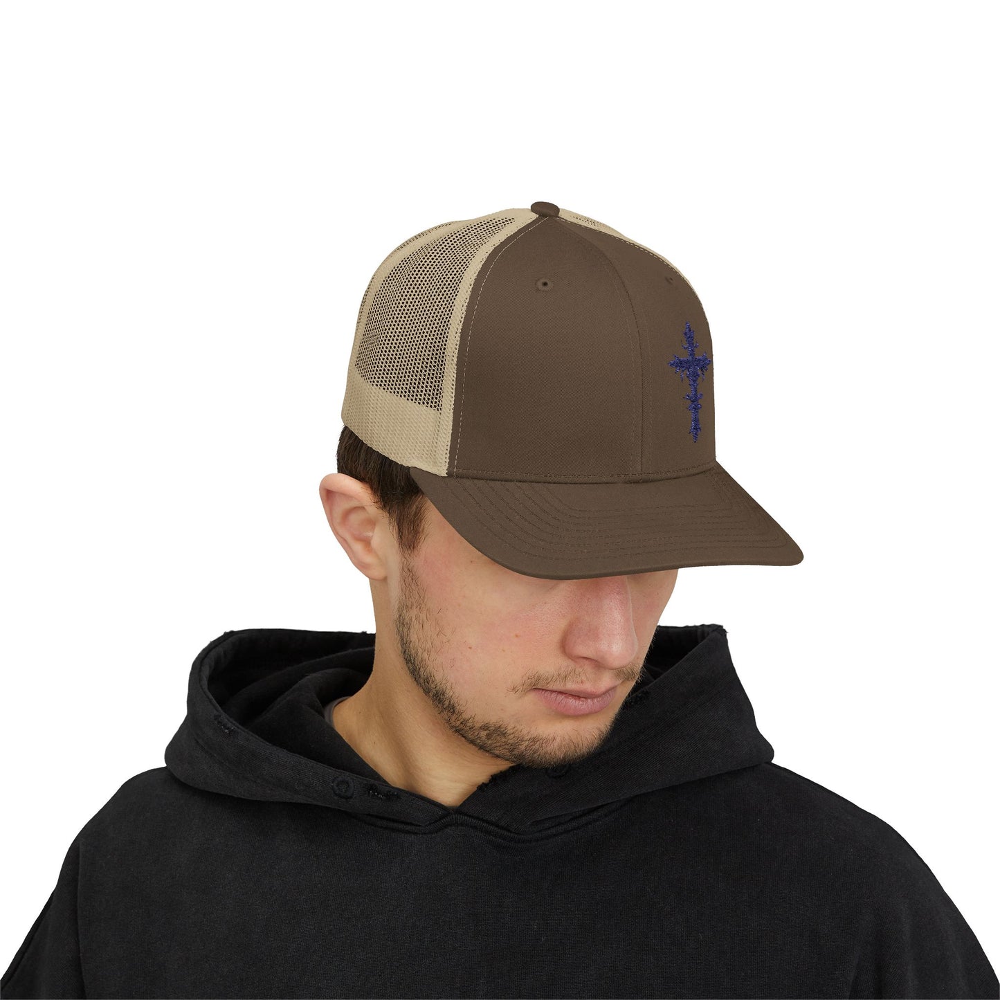 Embroidered Cross Snapback Trucker Cap - Stylish Faith-Inspired Hat