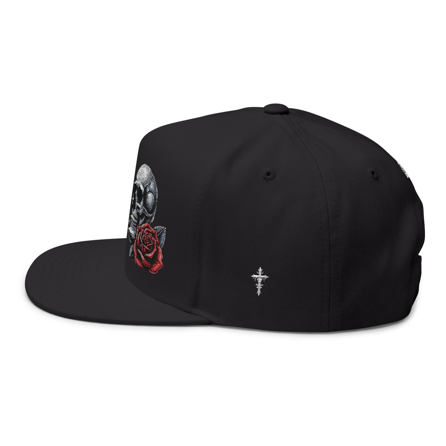 Embroidered Skull and Rose Flat Bill Cap | Unique Fashion Accessory for Edgy Style, Streetwear, Gift for Him/Her, Festival Headwear