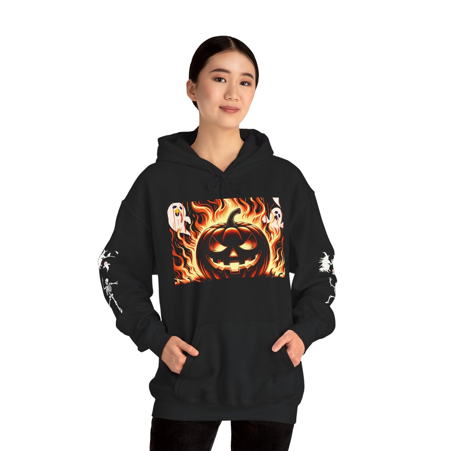Flaming Pumpkin Hoodie | Unisex Halloween Sweatshirt, Cozy Fall Apparel, Spooky Season Gear, Perfect for Bonfires, Unique Pumpkin Design