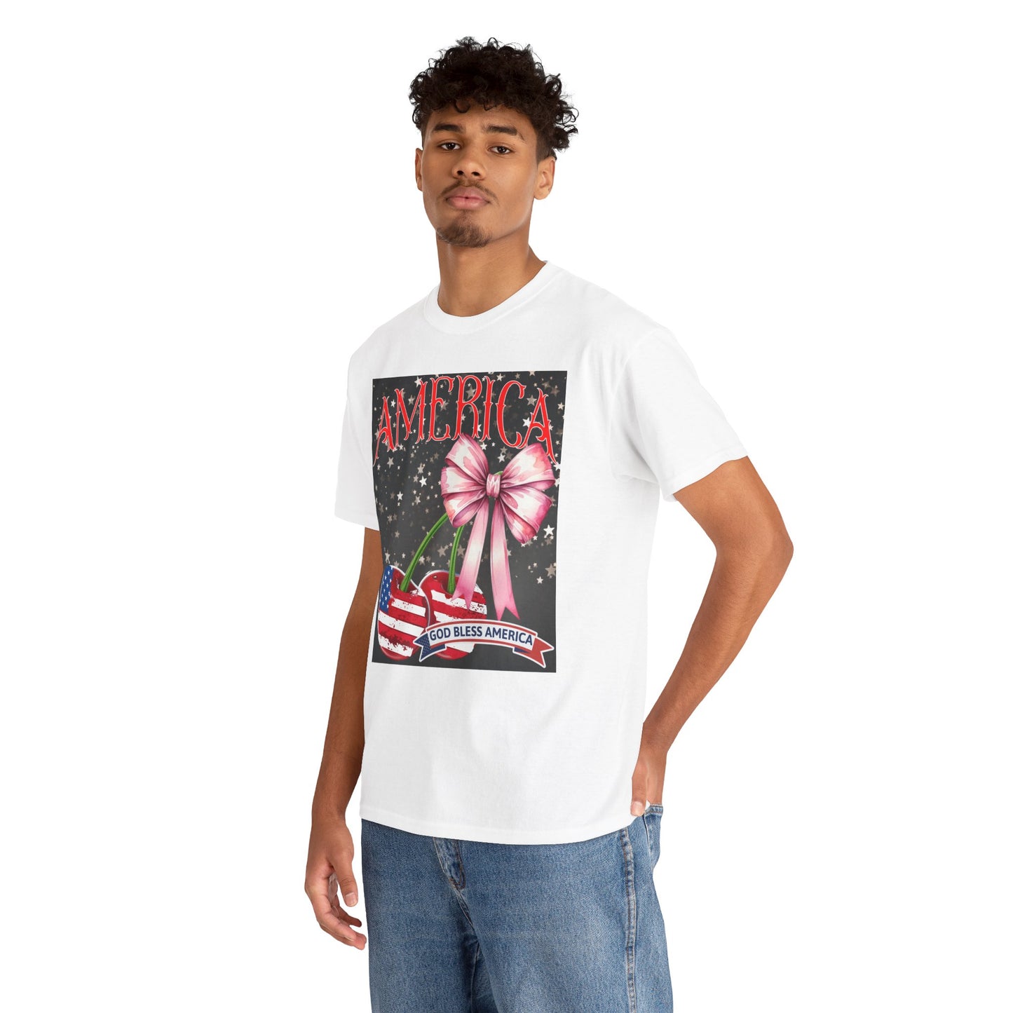 Patriotic T-Shirt - &quot;God Bless America&quot; Design, Unisex Heavy Cotton Tee for Celebrations