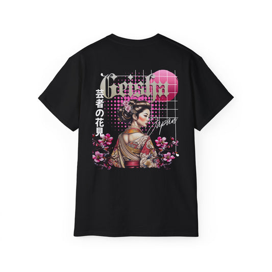 Geisha Art Unisex Tee, Japanese Culture Shirt, Floral Graphic Tee, Gift for Her, Trendy Streetwear, Unique Casual Outfit