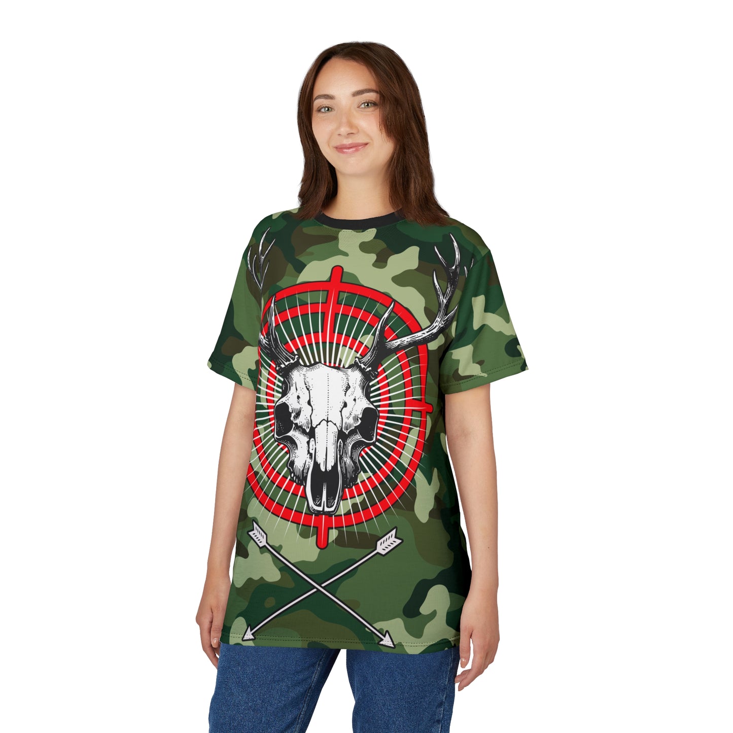 Camouflage Skull Tee, Unique Camouflage Skull Tee for Outdoor Enthusiasts, Hunting Apparel, Casual Wear, Gift for Nature Lovers, AOP T-Shirt