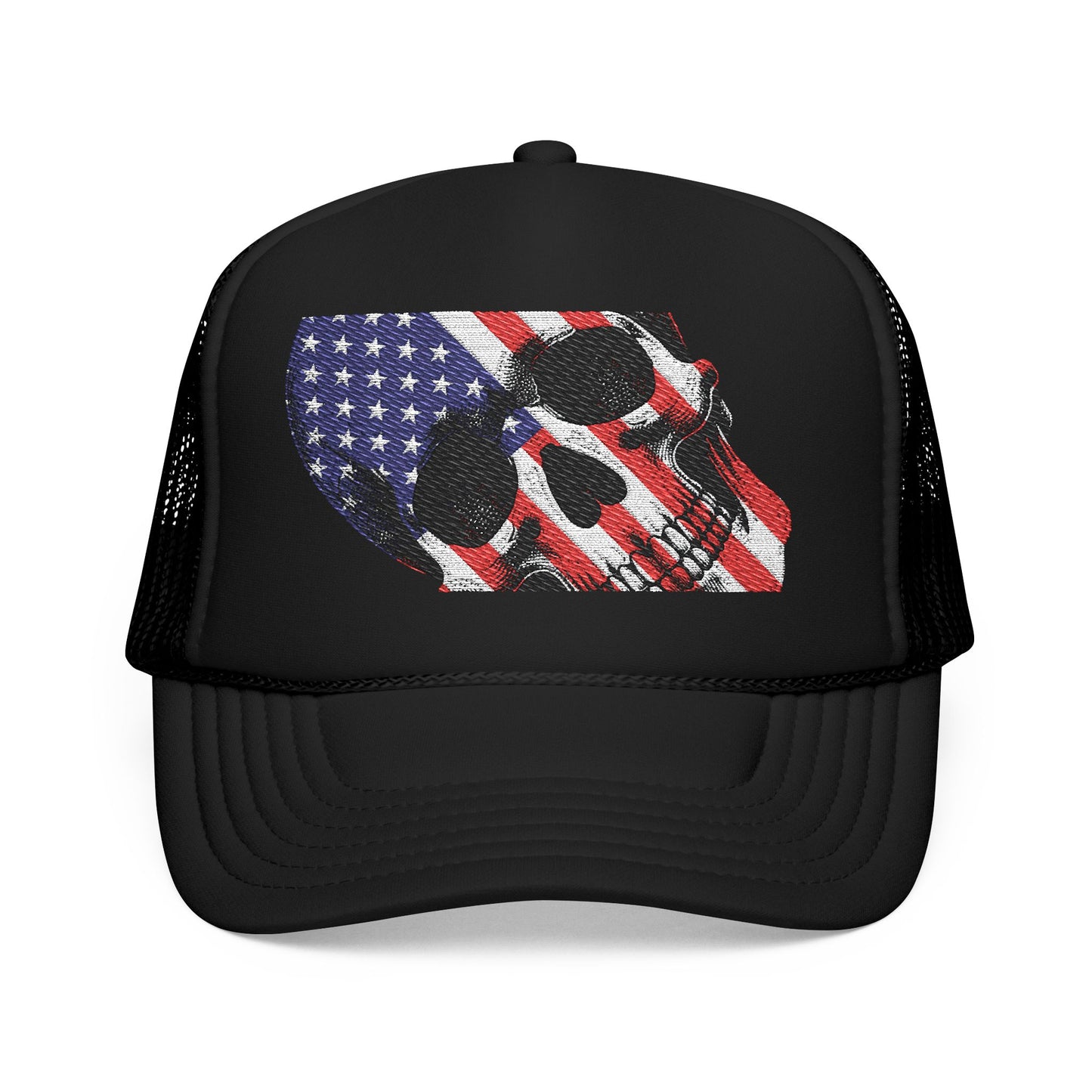 Trendy Foam Trucker Hat with American Flag Skull Design, Adjustable Cap for Summer, Outdoor Events, Casual Wear, Independence Day,