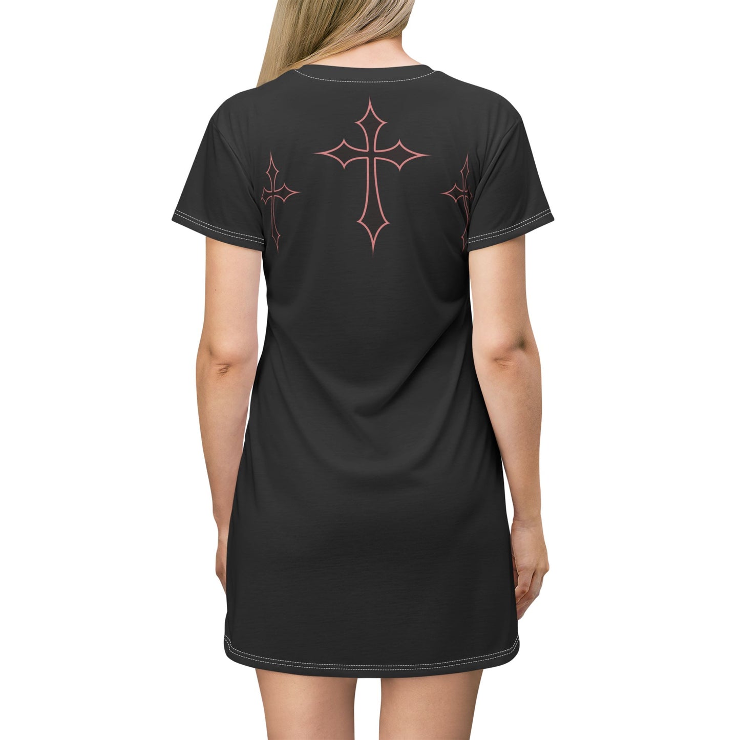 Gothic Cross Graphic T-Shirt Dress, Casual Wear, Boho Fashion, Festival Outfit, Alternative Clothing, Everyday Dress