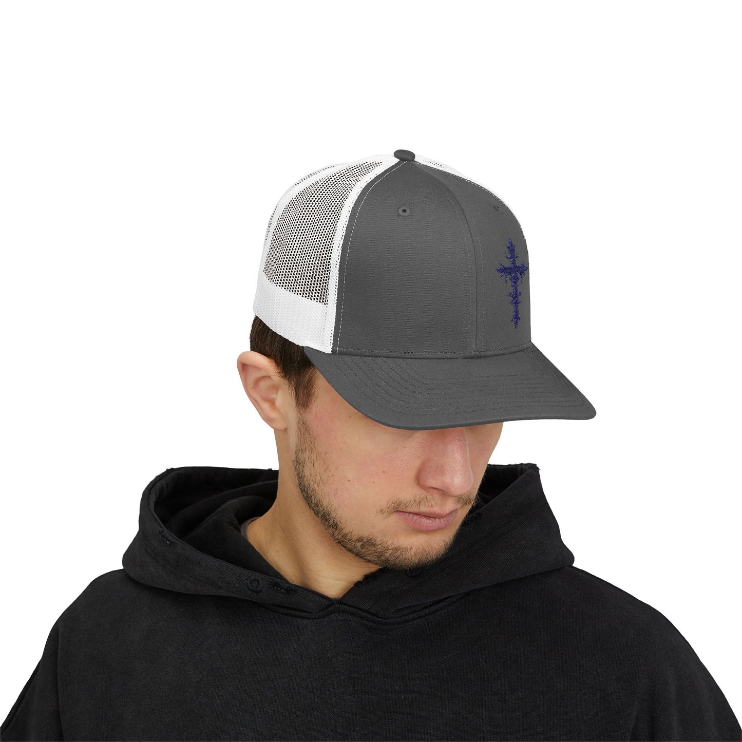 Embroidered Cross Snapback Trucker Cap - Stylish Faith-Inspired Hat