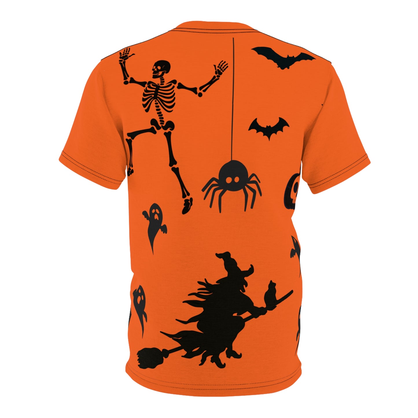 Halloween Unisex Tee, Spooky Skeletons Shirt, Witch Graphic Tee, Halloween Costume Top, Ghostly AOP T-Shirt