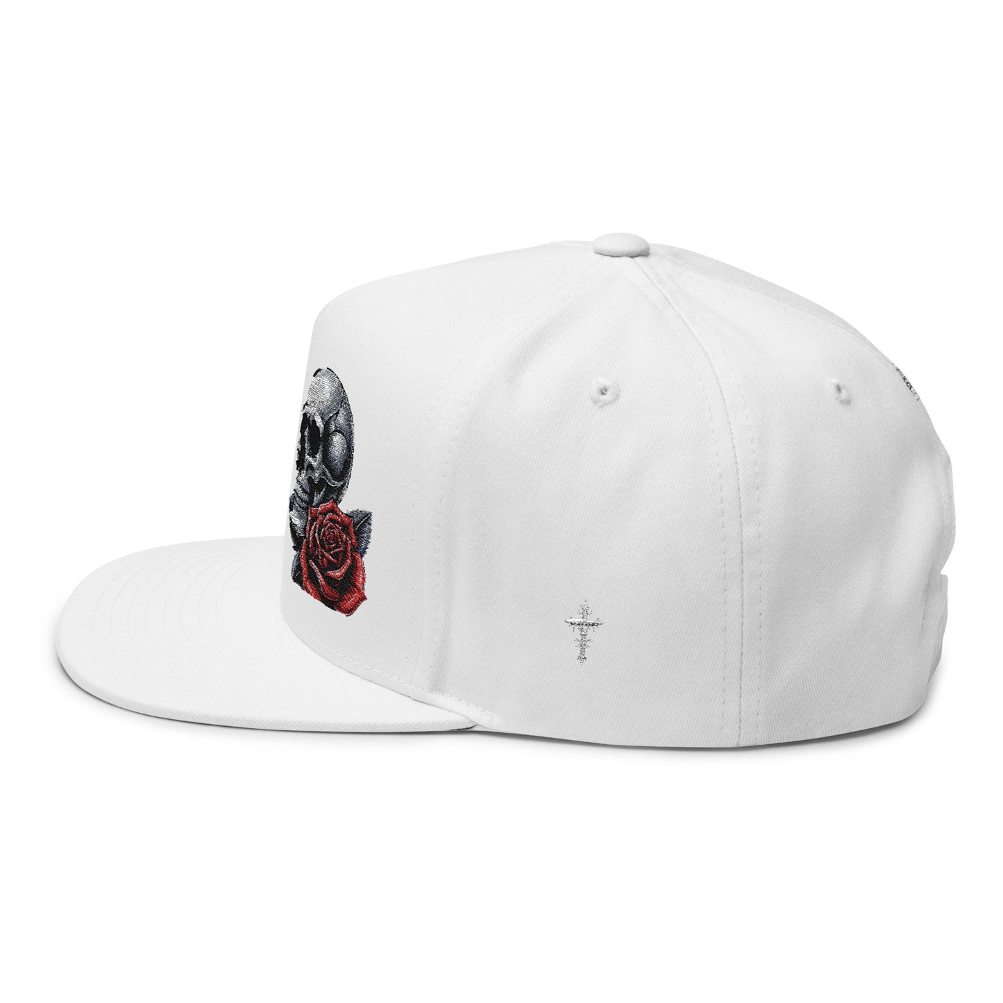 Embroidered Skull and Rose Flat Bill Cap | Unique Fashion Accessory for Edgy Style, Streetwear, Gift for Him/Her, Festival Headwear