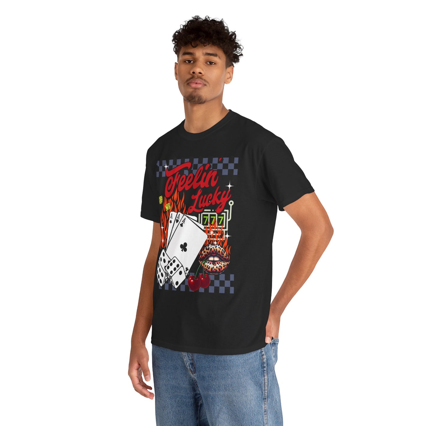 Feelin' Lucky Graphic Tee, Unisex Heavy Cotton Tee - Fun Graphic T-Shirt for Gamblers and Party Lovers