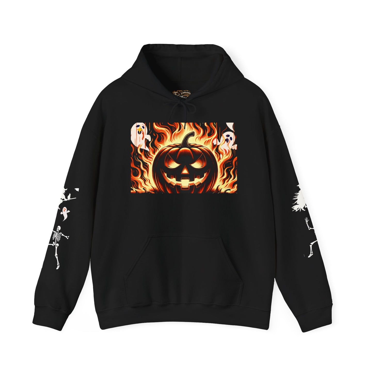 Flaming Pumpkin Hoodie | Unisex Halloween Sweatshirt, Cozy Fall Apparel, Spooky Season Gear, Perfect for Bonfires, Unique Pumpkin Design