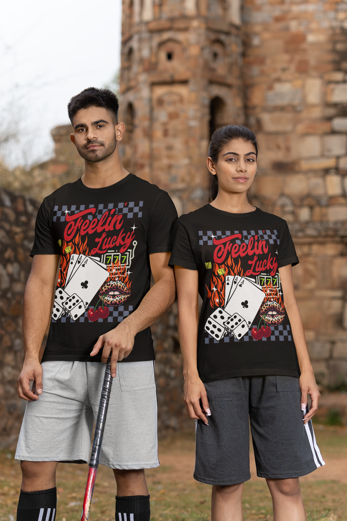 Feelin' Lucky Graphic Tee, Unisex Heavy Cotton Tee - Fun Graphic T-Shirt for Gamblers and Party Lovers