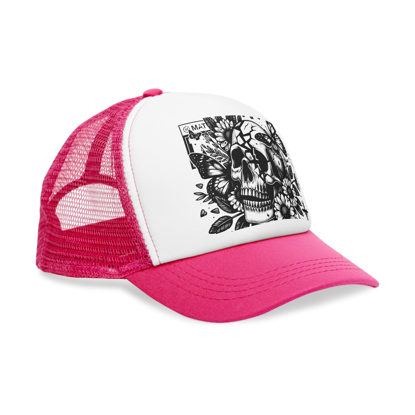 Gothic Floral Skull Mesh Cap | Adjustable Trucker Hat for Edgy Style