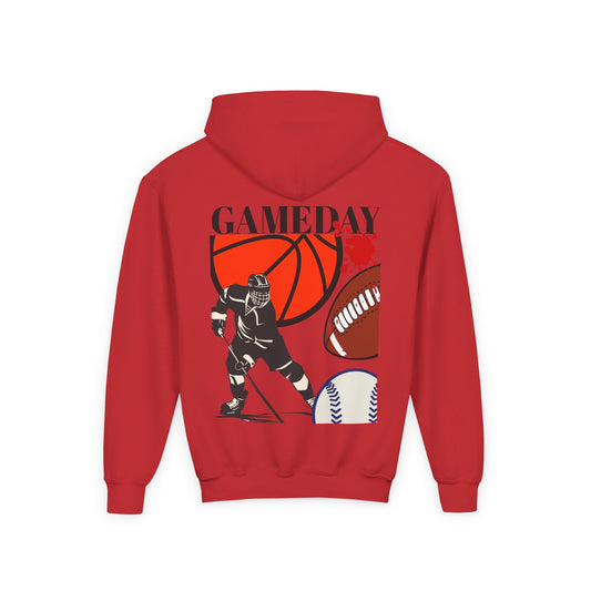 Youth Sports Hoodie - Unisex Graphic Sweatshirt with Basketball, Football, Baseball Design, Game Day