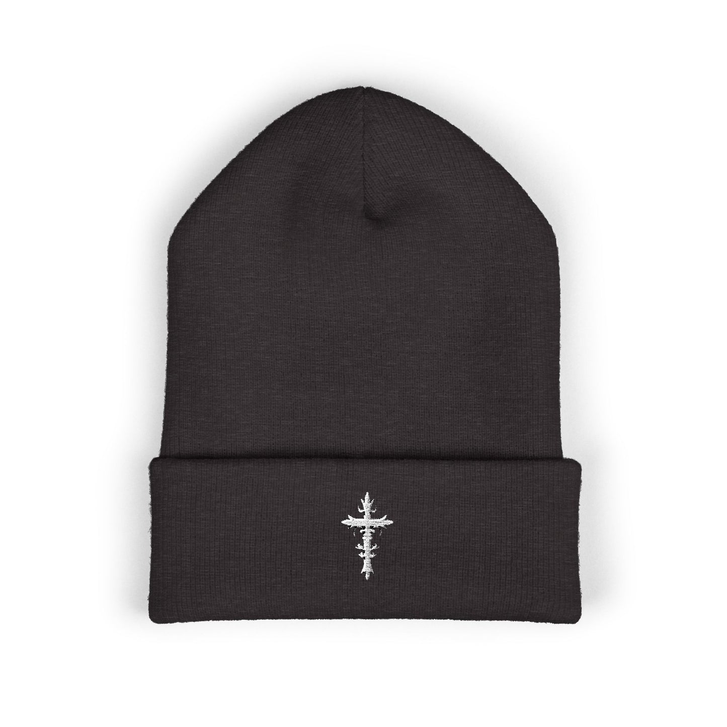 Religious Cross, Stylish Embroidered Classic Cuffed Beanie, Black, Red, Dark Grey