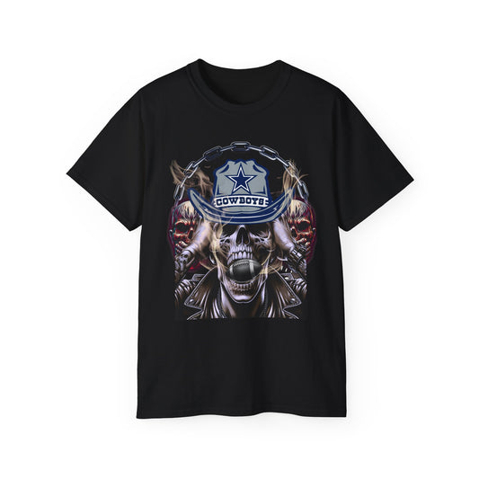 Cowboy Skull Unisex Tee, Cowboy Skull Graphic Tee, Unisex Cotton Shirt, Festival Wear, Unique Gift for Him/Her, Casual Style