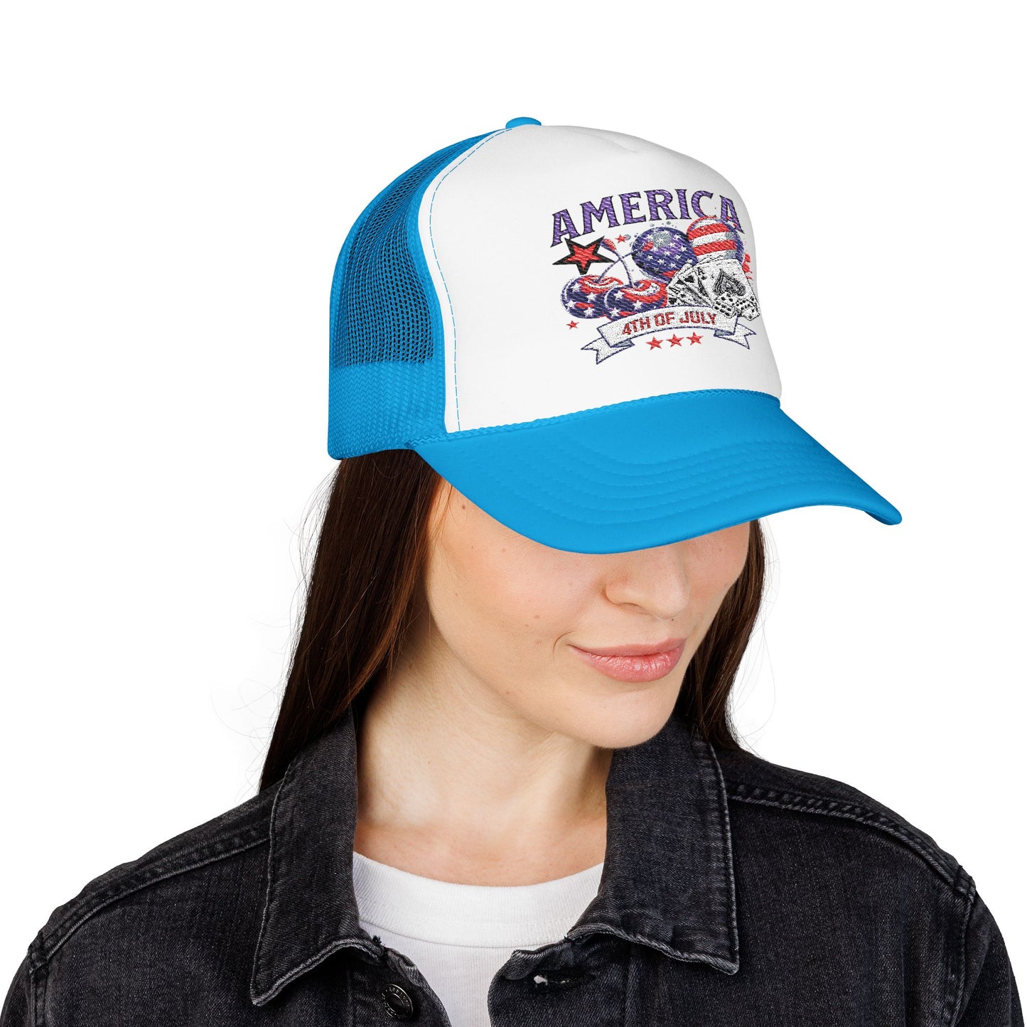 Trucker Hat - Patriotic Red American Fourth of July Embroidered Cap
